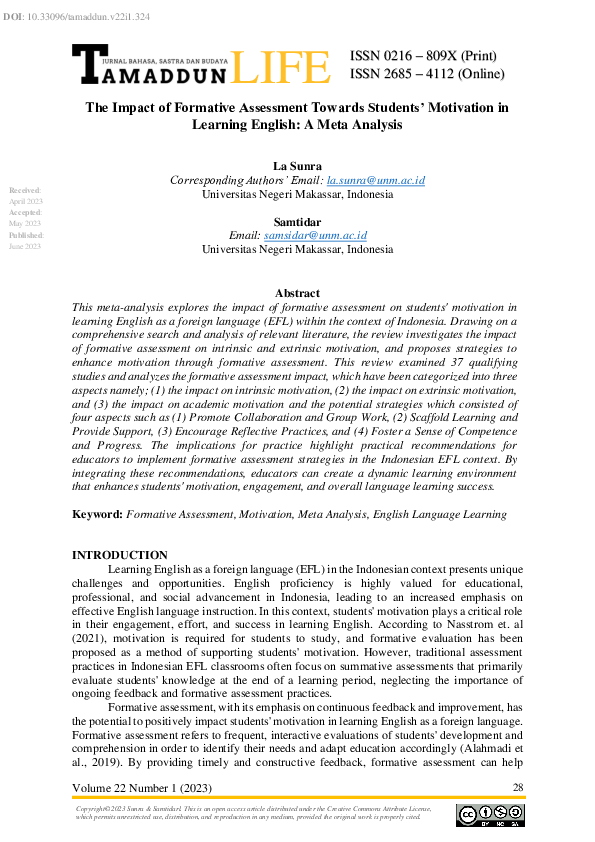(PDF) The Impact of Formative Assessment Towards Students’ Motivation ...