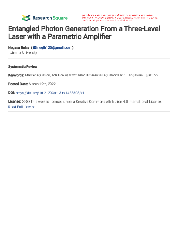 (PDF) Entangled Photon Generation From a Three-Level Laser with a ...