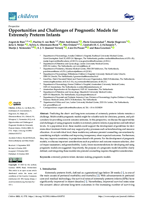 (PDF) Opportunities and Challenges of Prognostic Models for Extremely ...