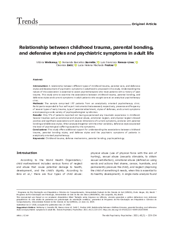 (PDF) Relationship between childhood trauma, parental bonding and ...