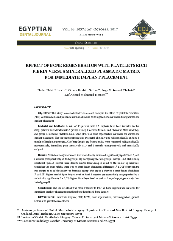 (PDF) Effect of Bone Regeneration with Platelets Rich Fibrin Versus ...