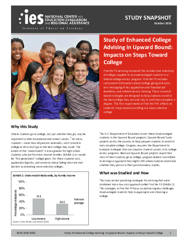 (PDF) Study of Enhanced College Advising in Upward Bound: Impacts on ...