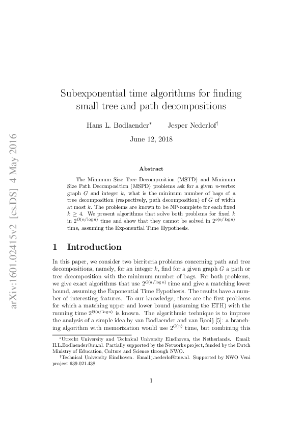 (PDF) Subexponential time algorithms for finding small tree and path ...
