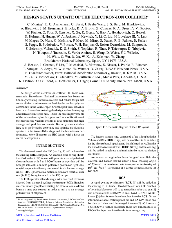 (PDF) Design Status Update of the Electron-Ion Collider