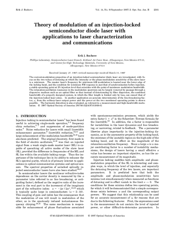 (PDF) Theory of modulation of an injection-locked semiconductor diode ...
