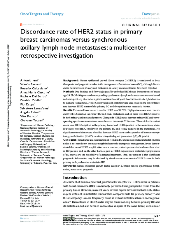 (PDF) Discordance rate of HER2 status in primary breast carcinomas ...