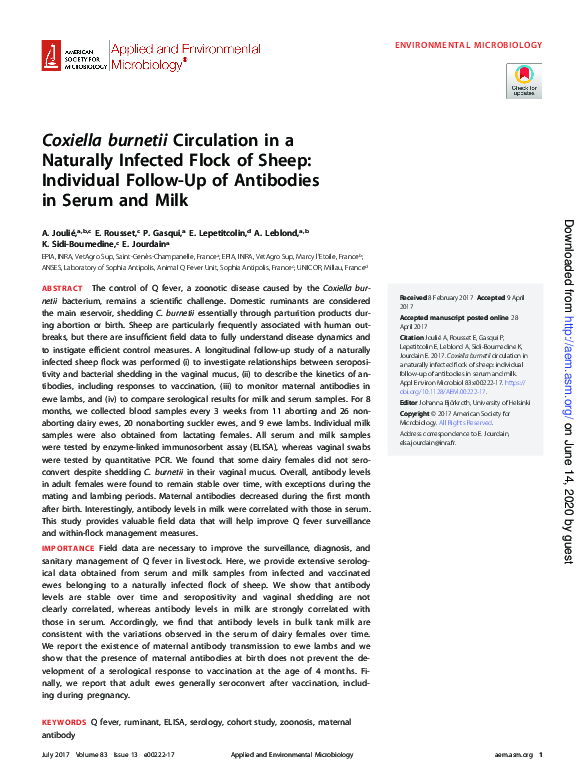 (PDF) Coxiella burnetii Circulation in a Naturally Infected Flock of ...