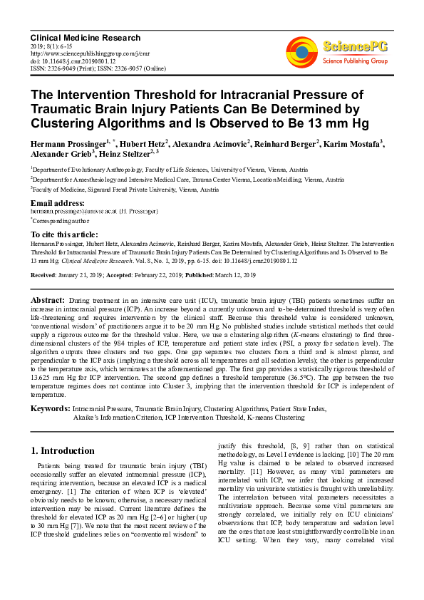 (PDF) The Intervention Threshold for Intracranial Pressure of Traumatic ...