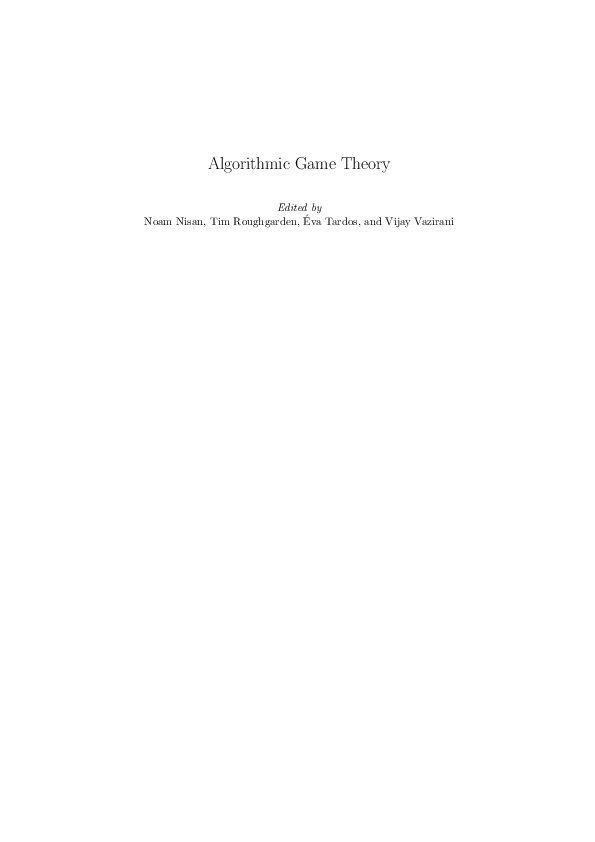 (PDF) Algorithmic game theory