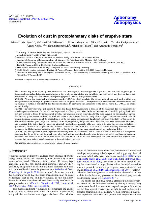 (PDF) Evolution of dust in protoplanetary disks of eruptive stars