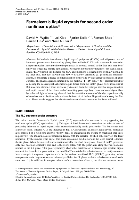 (PDF) Ferroelectric liquid crystals for second order nonlinear optics
