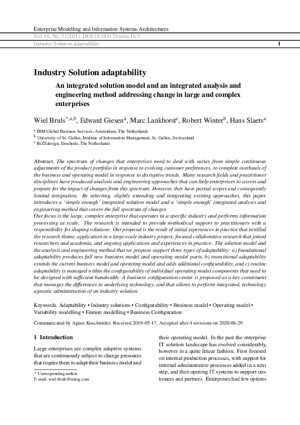 (PDF) Industry Solution Adaptability An integrated solution model and ...