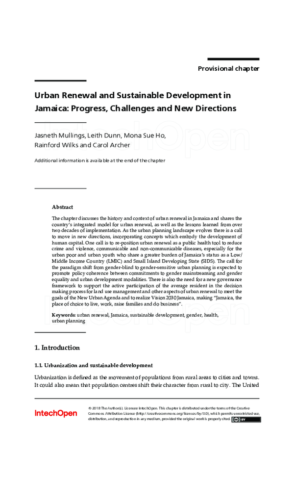 (PDF) Urban Renewal and Sustainable Development in Jamaica: Progress ...