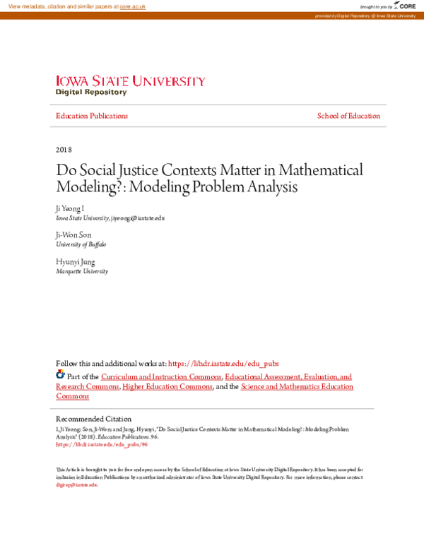 (PDF) Do Social Justice Contexts Matter in Mathematical Modeling ...