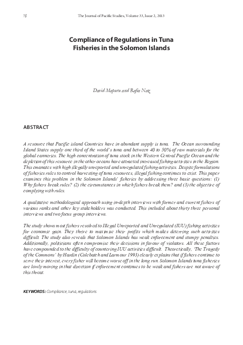 (PDF) Compliance of regulations in tuna fisheries in the Solomon Islands