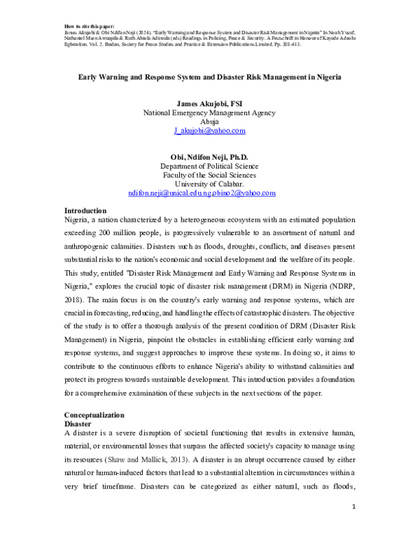 (PDF) Early Warning and Response System and Disaster Risk Management in ...