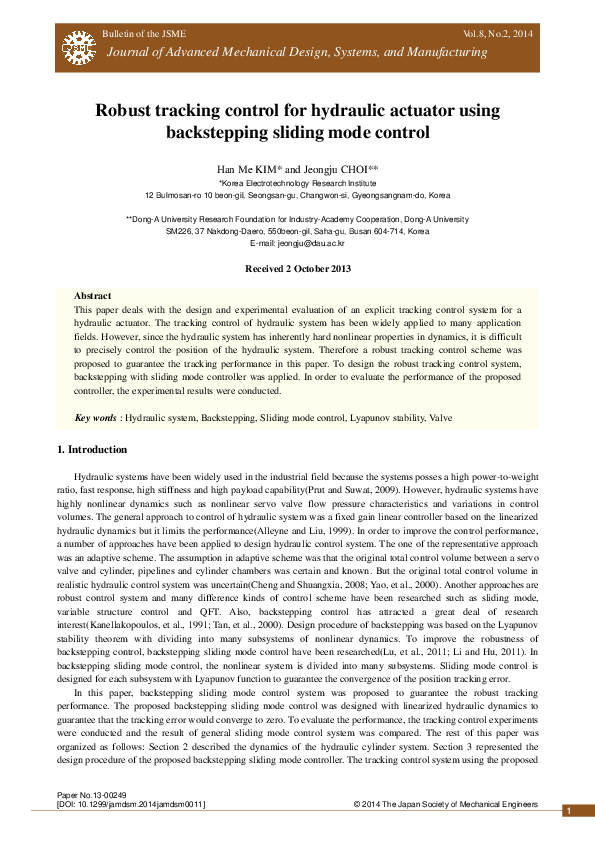 (PDF) Robust tracking control for hydraulic actuator using backstepping ...