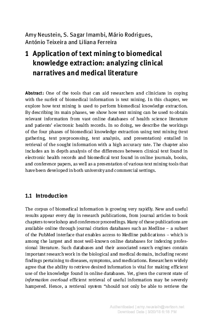 (PDF) 1. Application of text mining to biomedical knowledge extraction ...