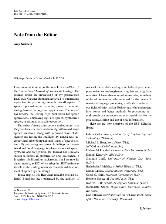(PDF) Note from the Editor