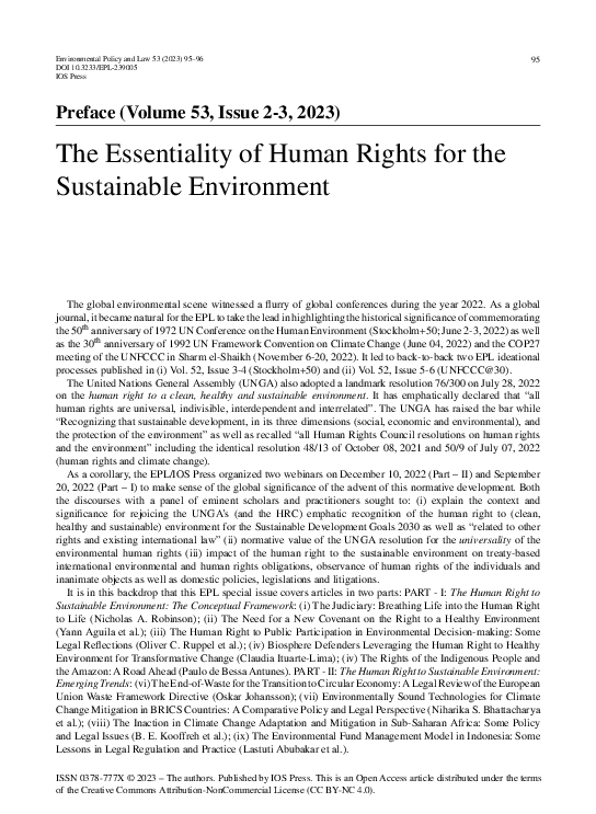 (PDF) The Essentiality of Human Rights for the Sustainable Environment