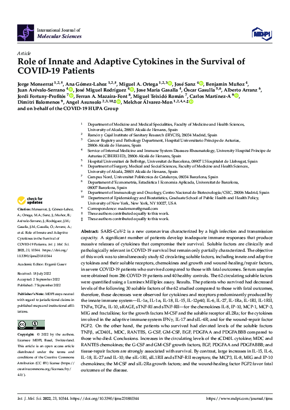 (PDF) Role of Innate and Adaptive Cytokines in the Survival of COVID-19 ...