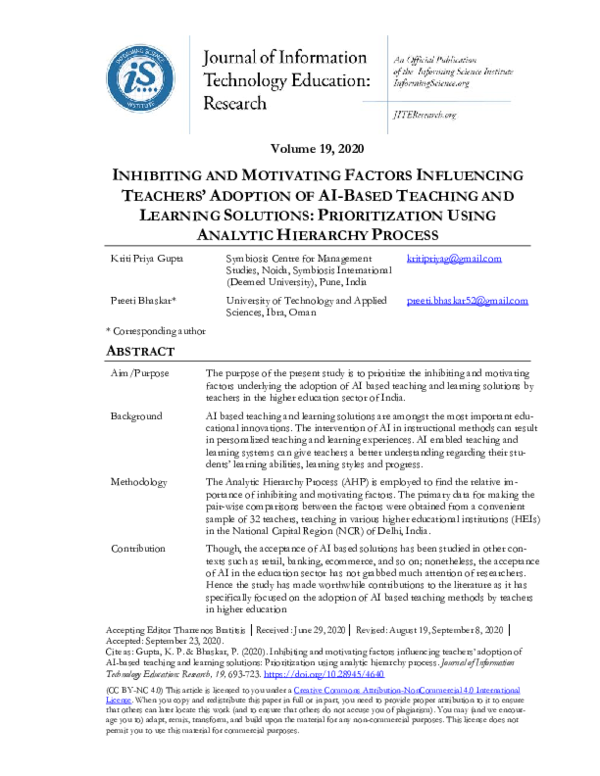 (PDF) Inhibiting and Motivating Factors Influencing Teachers’ Adoption ...