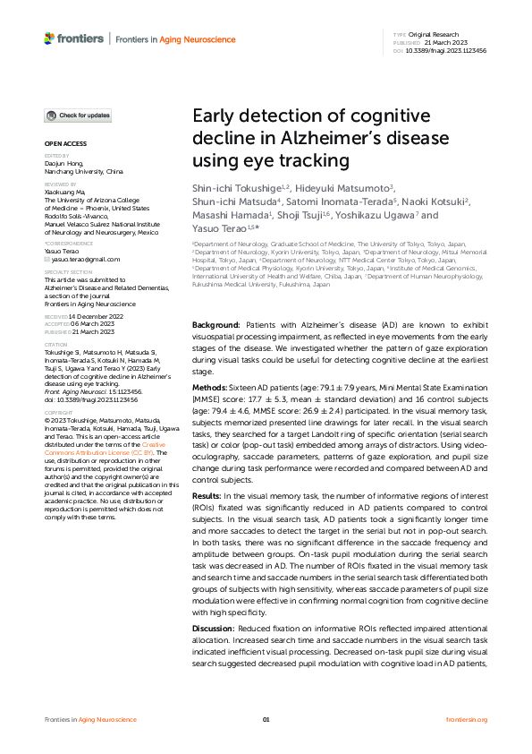 (PDF) Early detection of cognitive decline in Alzheimer’s disease using ...