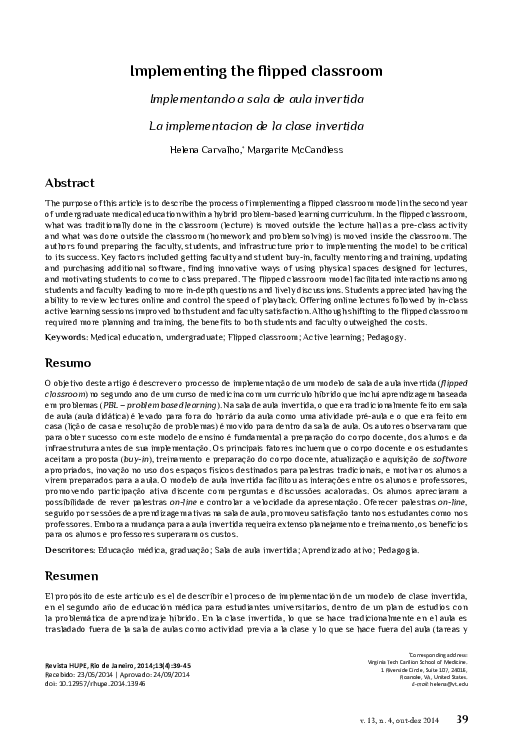 (PDF) Implementing the flipped classroom Implementando a sala de aula ...