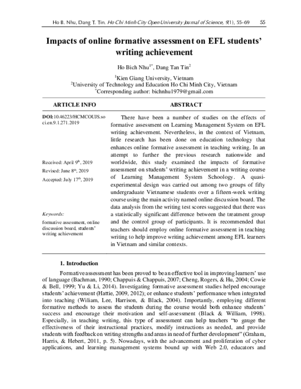 (PDF) Impacts of online formative assessment on EFL students’ writing ...
