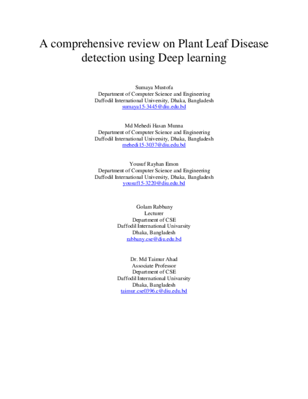(PDF) A comprehensive review on Plant Leaf Disease detection using Deep ...