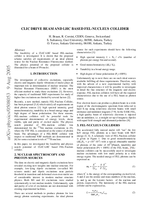 (PDF) CLIC Drive Beam and LHC Based FEL-Nucleus Collider