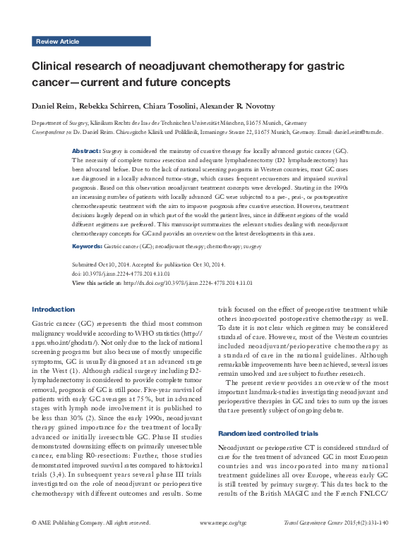 (PDF) Clinical research of neoadjuvant chemotherapy for gastric cancer ...