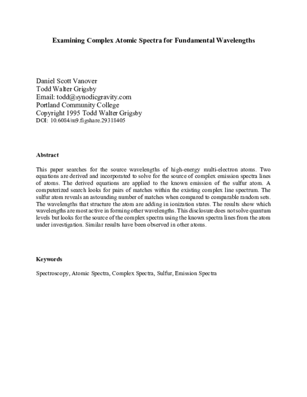 (PDF) Examining Complex Atomic Spectra for Fundamental Wavelengths