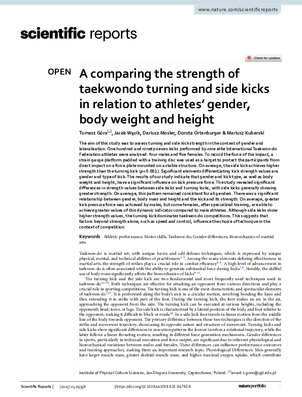 (PDF) A comparing the strength of taekwondo turning and side kicks in ...