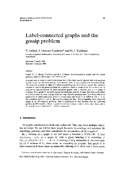 (PDF) Label-connected graphs and the gossip problem