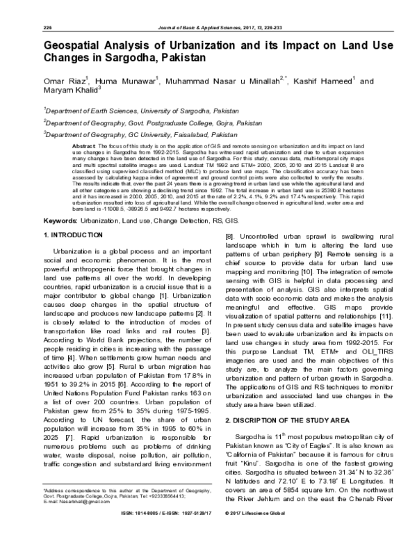 (PDF) Geospatial Analysis of Urbanization and its Impact on Land Use ...