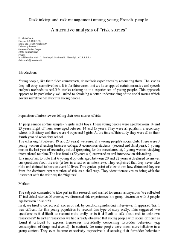 (PDF) Risk taking and risk management among young French people. A ...