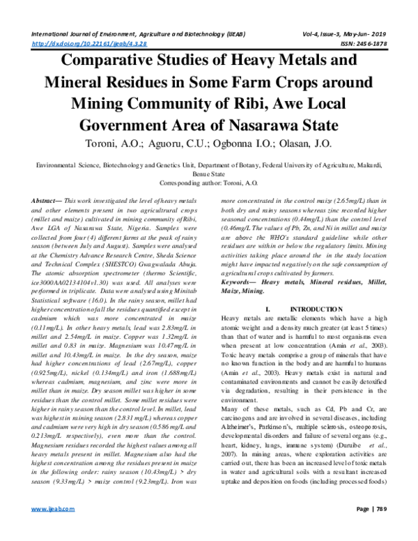 (PDF) Comparative Studies of Heavy Metals and Mineral Residues in Some ...