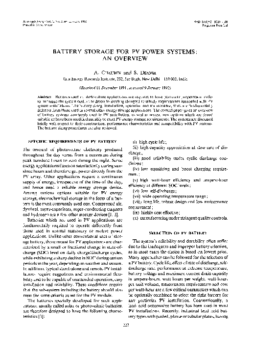(PDF) Battery storage for PV power systems: An overview