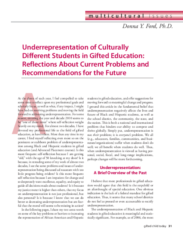 (PDF) Multicultural Issues: Underrepresentation of Culturally Different ...