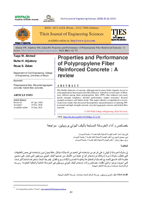 (PDF) Properties and Performance of Polypropylene Fiber Reinforced ...
