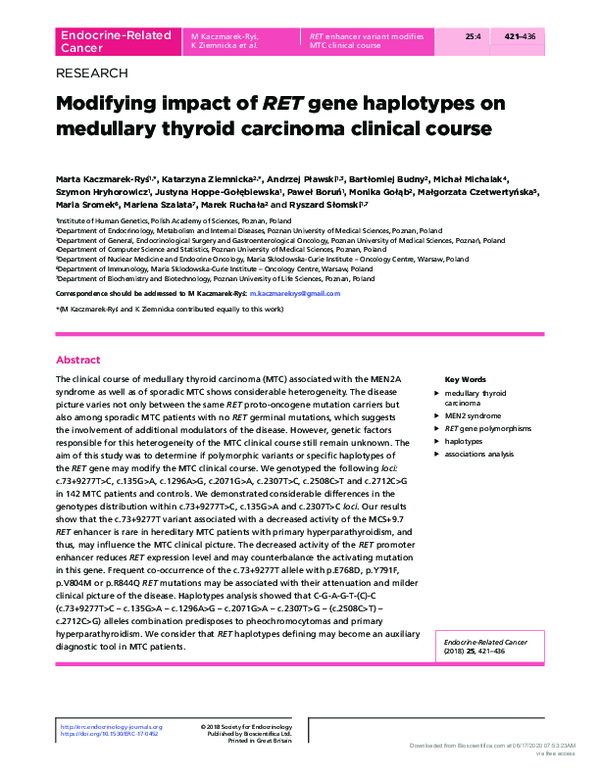 (PDF) Modifying impact of RET gene haplotypes on medullary thyroid ...