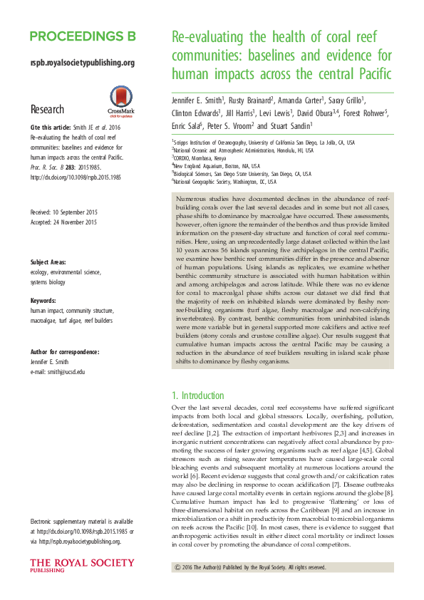(PDF) Re-evaluating the health of coral reef communities: baselines and ...