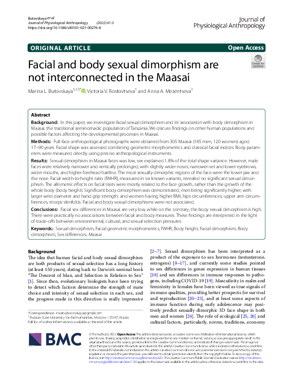 (PDF) Facial and body sexual dimorphism are not interconnected in the ...