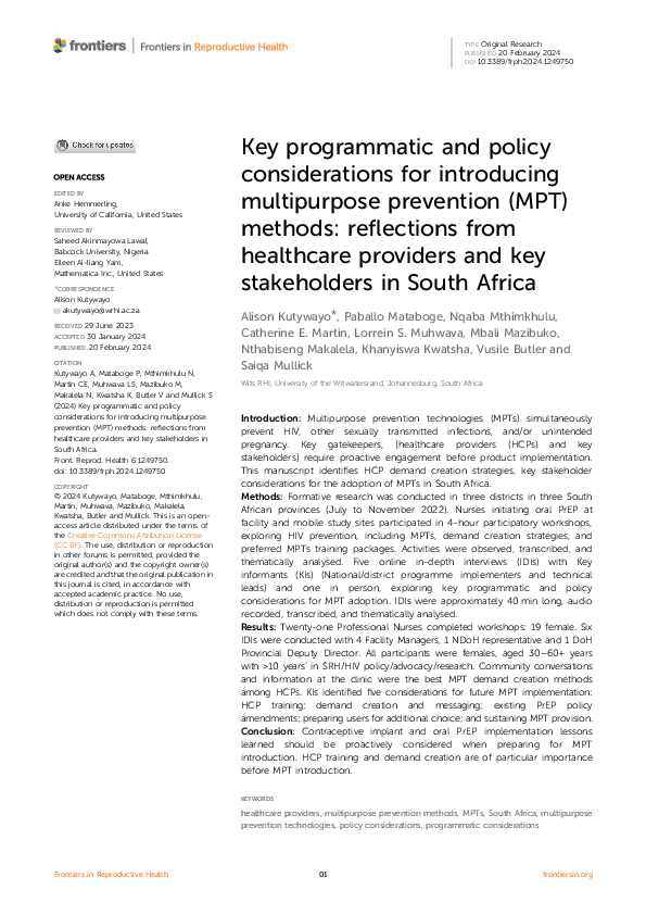(PDF) Key programmatic and policy considerations for introducing ...