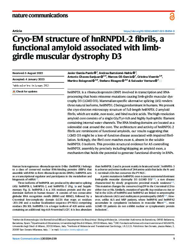 (PDF) Cryo-EM structure of hnRNPDL-2 fibrils, a functional amyloid ...