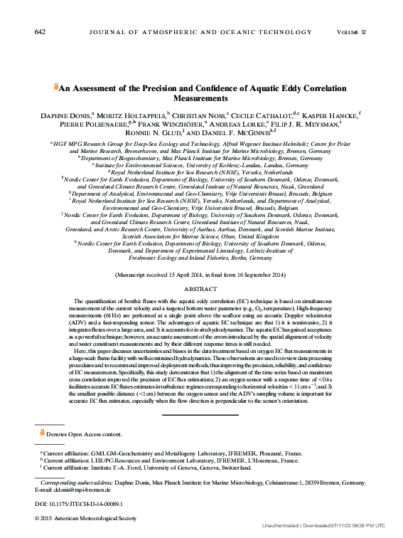 (PDF) An Assessment of the Precision and Confidence of Aquatic Eddy ...