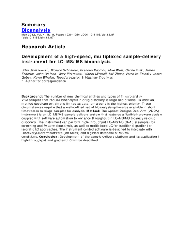 (PDF) Development of a high-speed, multiplexed sample-delivery ...