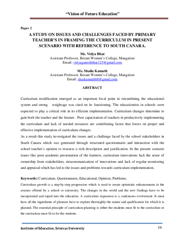 (PDF) A Study on Issues and Challenges Faced by Primary Teacher's in ...