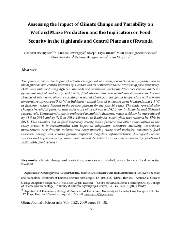(PDF) Assessing the Impact of Climate Change and Variability on Wetland ...